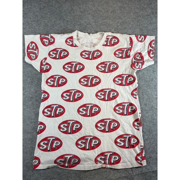 Vintage 60s STP All Over Print T Shirt Mens Small White Red Retro Graphic AOP - Picture 1 of 7